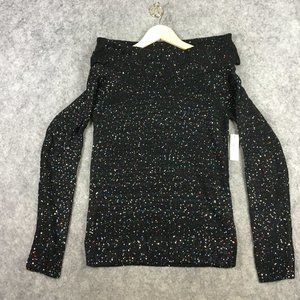 No Boundaries Sweater L 11 13 Juniors Womens Black Sequin Cowl Neck Fleck Casual